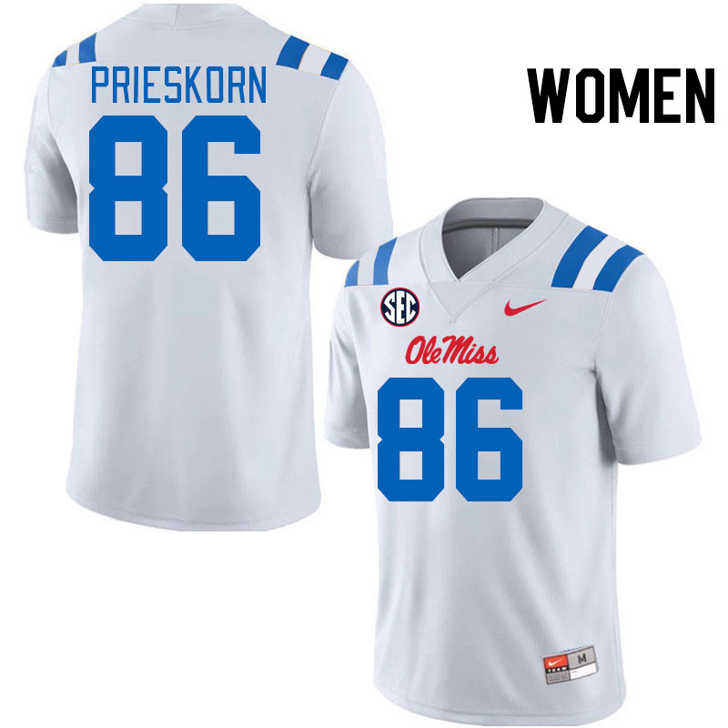 Women #86 Caden Prieskorn Ole Miss Rebels 2024 New Uniforms College Football Jerseys Stitched-White